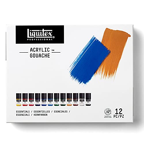Liquitex Professional Acrylic Gouache Paint, 12 x 22ml (0.74-oz), Essentials Set