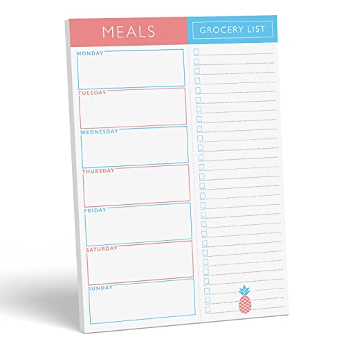 Sweetzer & Orange Meal Planner Magnetic Pad | 7×10 inch Notepad for Organized Weekly & Daily Planning | Tear-Off Grocery List Checklist for Convenient Shopping | Notepads for Refrigerator Door