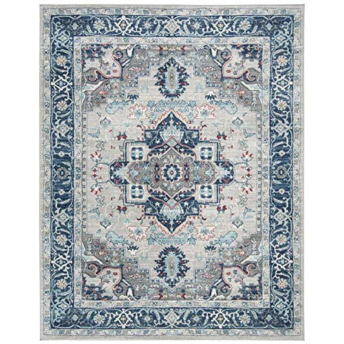 SAFAVIEH Brentwood Collection 8′ x 10′ Light Grey/Blue BNT811G Medallion Distressed Non-Shedding Living Room Bedroom Dining Home Office Area Rug