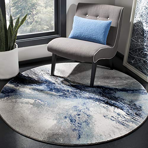 SAFAVIEH Galaxy Collection 5’3″ Round Blue/Grey GAL117M Modern Abstract Non-Shedding Dining Room Entryway Foyer Living Room Bedroom Area Rug