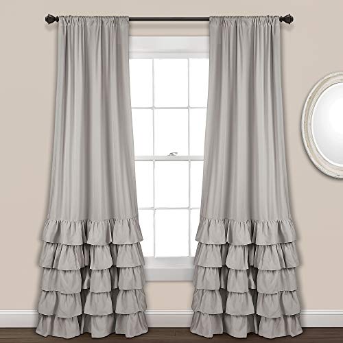 Lush Decor Allison Ruffle Curtains Window Drapes Set for Living, Dining Room, Bedroom, 84 in L Panel Pair, Light Gray