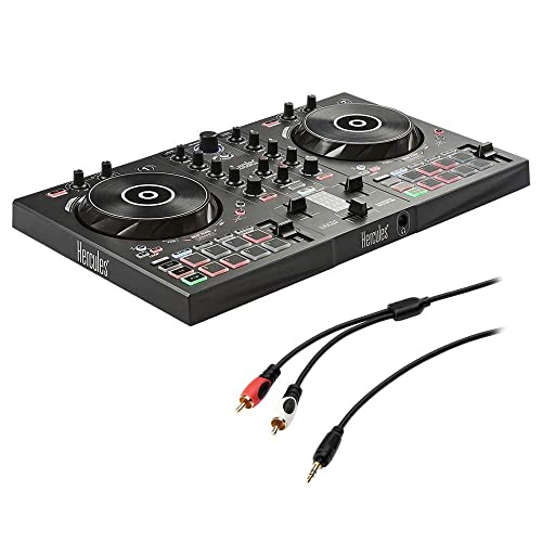 Hercules DJ 2 Control Inpulse 300, Black with 8in Stereo Mini to Dual RCA Y-Cable (6′) Bundle, Speaker