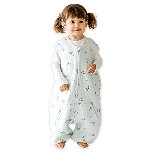 Tealbee DREAMSUIT: Toddler Sleep Sack with Feet 12-18 months, 18-24 months – 0.8 TOG Lightweight Baby Wearable Blanket for Walkers – Bamboo, Organic Cotton Sleeping Bag (12m-2T) – Croissant