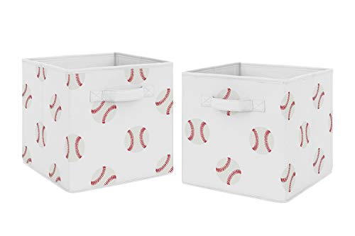Sweet Jojo Designs Red and White Sports Organizer Storage Bins for Baseball Patch Collection – Set of 2