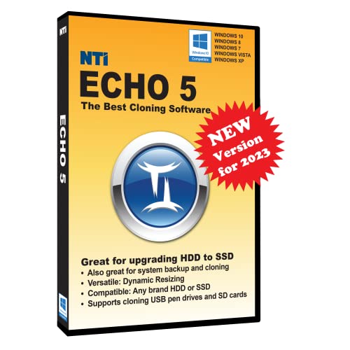 NTI Echo 5 | New Version 5.5 | Disk Cloning and Migration Software. It Simply Works | Make an exact copy of HDD, SSD or NVMe SSD, with Dynamic Resizing | Available in Download and CD-ROM