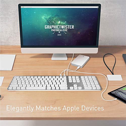Macally Premium Wired Mac Keyboard with Number Keypad and 2 Port Hub – Compatible Apple Keyboard Wired – Extended USB Keyboard for Mac Mini/Pro, iMac, MacBook Pro / Air (Silver Aluminum) | The Storepaperoomates Retail Market - Fast Affordable Shopping