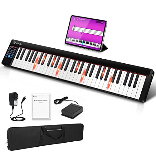 Electric Keyboard Piano, Vangoa 61 Full Size Key Portable Electric Piano Keyboard for Beginners, Travel Piano Music Keyboard 61 Keys with MIDI Bluetooth, Touch Response, Rechargeable, Black