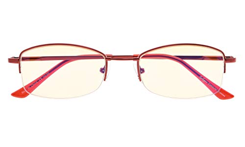 Half-Rim Blue Light Filter Glasses Bendable Computer Reading Glasses Women(Wine-Red) without Strength