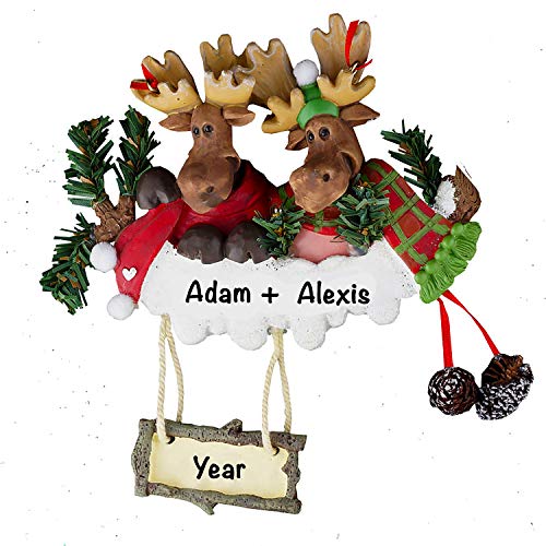Personalized Couple Christmas Ornaments, Our First Christmas Together Ornament 2022, Customized Gifts for Mom and Dad, Grandparents, 1st Christmas Married Newlywed Couples, Christmas Moose Decorations