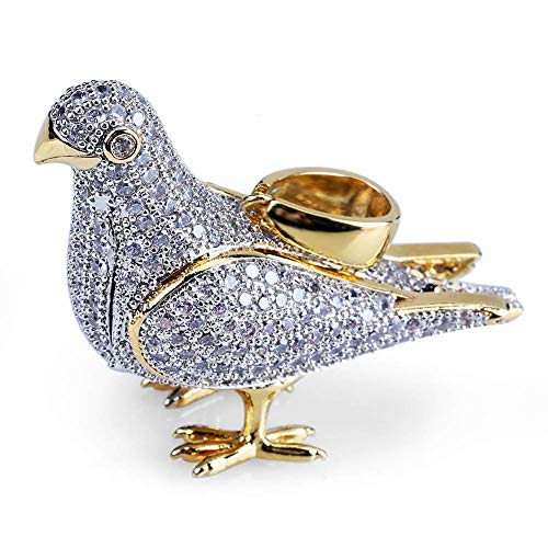 JAJAFOOK Hiphop 14k Gold Plated Iced Out CZ Pigeon Pendant Bling Necklace with 23.6″ Rope Chain