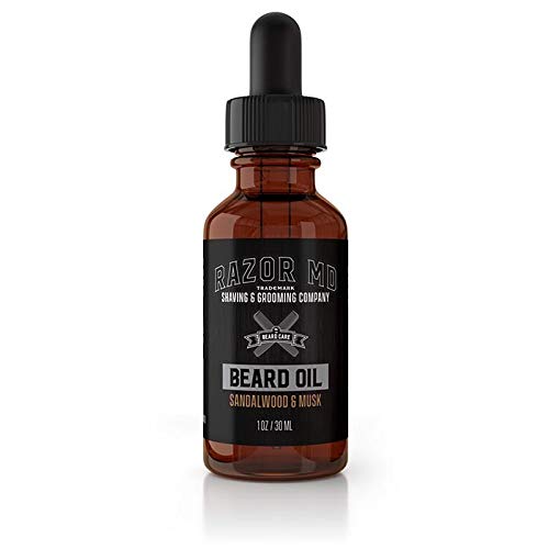 RAZOR MD Sandalwood Musk Beard Oil for Men, Lightweight and Fast Absorbing, Non-Greasy Finish, Cruelty Free and Natural 1oz