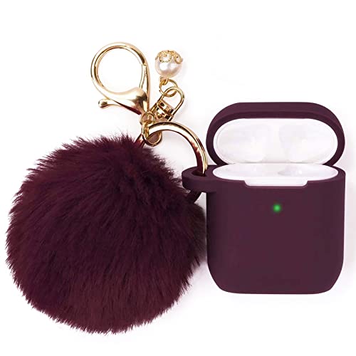 Filoto Case for Airpods, Airpod Case Cover for Apple Airpods 2&1 Charging Case, Cute Air Pods Silicone Protective Accessories Cases/Keychain/Pompom, Best Gift for Girls and Women, Burgundy