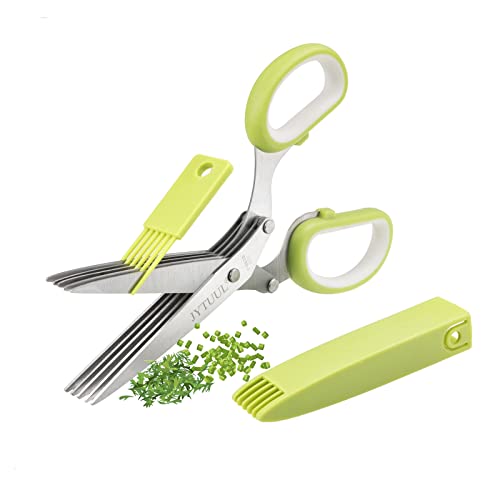 JYTUUL Herb Scissors, Multipurpose Sharp Kitchen Herb Cutter Shears with 5 Stainless Steel Blades, Safety Cover, Cleaning Comb, Cool Kitchen Gadgets for Cutting Fresh Garden Herbs, Dishwasher Safe