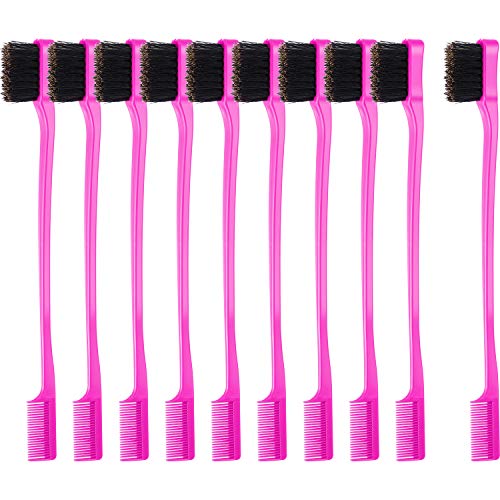 BBTO 10 Pieces Hair Edges Brushes 2 In 1 Edge Control Brushes Comb Double Sided Edge Brushes (Rose)