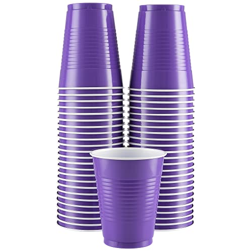 Amcrate Disposable Plastic Cups, Purple Colored Plastic Cups, 18-Ounce Plastic Party Cups, Strong and Sturdy Disposable Cups for Party, Wedding, Christmas, Halloween Party Cup, 50 Pack