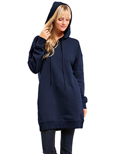 Design by Olivia Women’s Casual Oversized Long Sleeve Fleece Hoodie Sweatshirts Loose Pullover Tunic S~3X Navy Blue SM