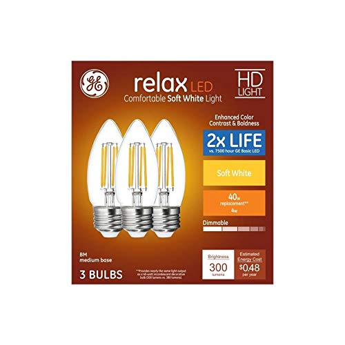 GE Relax 3-Pack 40 W Equivalent Dimmable Soft White B LED Light Fixture Light Bulbs 42287
