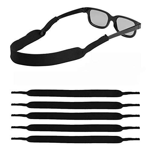 FRRIOTN Men/Women Sunglass Straps, Safety Eyewear Retainer, Neoprene-Ideal for Sports&Outdoor, Fit Most Glasses,5pack(Black)