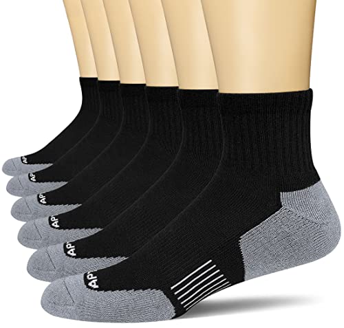 APTYID Men’s Ankle Socks Quarter Running Athletic Cushioned, Size 9-12, Black, 6 Pairs