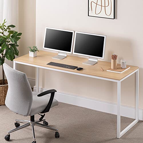 ZINUS Jennifer 63 Inch White Frame Desk / Computer Workstation / Office Desk / Easy Assembly, Natural