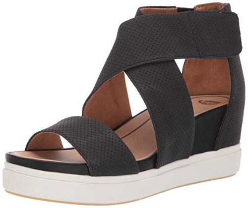 Dr. Scholl’s Shoes Women’s Sheena Platform Wedge Sandal,Black Smooth,8