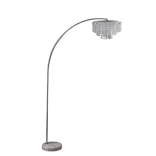 ORE 86″ Tall Clos Glam 2-Tiered Arch Floor Lamp on Marble Base, Silver with Acrylic Accents