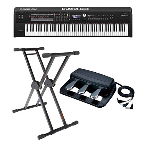 Roland RD-2000 88 Weighted Keys Digital Stage Piano – Bundle With Roland RPU-3 Pedal Unit with 3 Separate 1/4″ Jacks, KS-20X Double Brace Keyboard X-Stand