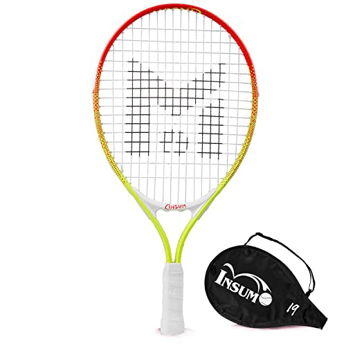 insum 19” Kids Tennis Racket for Junior Aged 2-4 Y with Strap Bag Tennis Racquet (19inch-Red-Yellow)