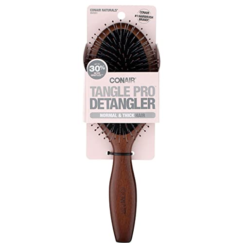 Conair, Tangle Pro Detangler, Normal & Thick Hair, Wood Cushion Hair Brush, 1 Brush