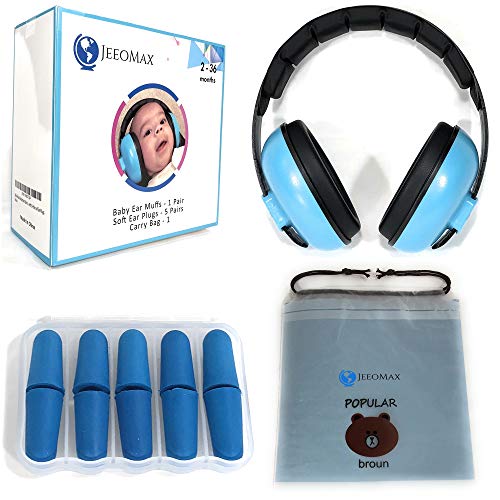 JeeoMax Baby Ear Muffs Noise Protection Headphones and Earplugs Pack – Ages 2 to 36 Months