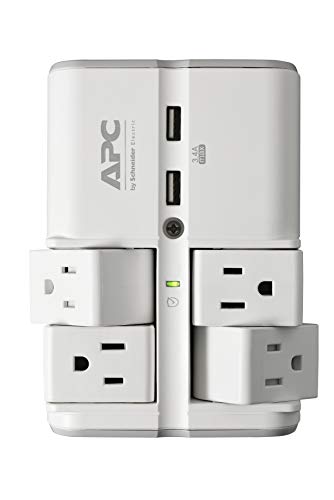 APC Wall Outlet Surge Protector with USB Ports, PE4WRU3, (4) Rotating Multi Plug Outlet, 1080 Joule Surge Protection