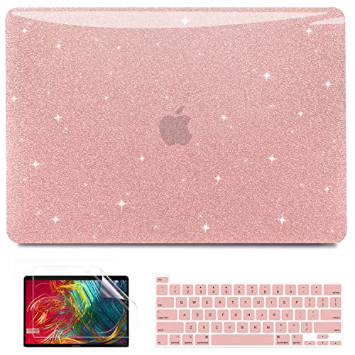 Anban Compatible with MacBook Pro 13 inch Case 2023 2022 M2, 2021-2016 M1 A2338 A2251 A2289 A2159 A1989 A1706 A1708, Glitter Plastic Hard Shell Case & Keyboard Cover & Screen Protector,Shiny Rose Gold