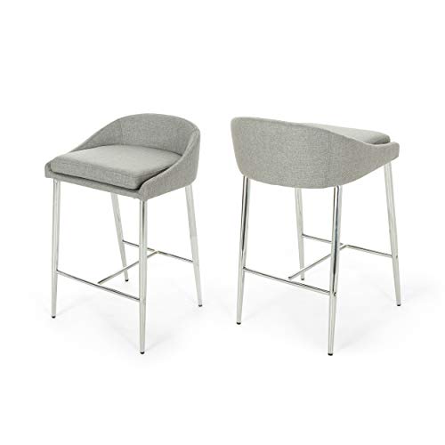 Christopher Knight Home Fanny Counter Stools, Modern, Upholstered, Chrome Iron Legs, Gray (Set of 2)