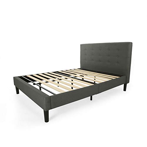 Christopher Knight Home Gloria Fully-Upholstered Queen-Size Platform Bed Frame, Modern, Contemporary, Low-Profile, Charcoal Gray