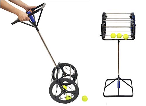 CHAOFAN 2 in 1 Tennis Balls Pickup Automatic Balls Receiver with Handle for Storage Adjustable Height Hold Up 55 Tennis Balls