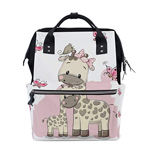 Giraffe Family Butterfly Diaper Bag Backpack Mom Bag Casual Lightweight Large Capacity for Travel Mammy Women Girls