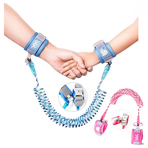 Anti Lost Wrist Link 2 Pack, WSZCML Toddler Safety Leash with Key Lock, Reflective Child Walking Harness Rope Leash for Kids & Babies, 2.5M / 8.2ft Blue + 1.5M / 4.92ft Pink