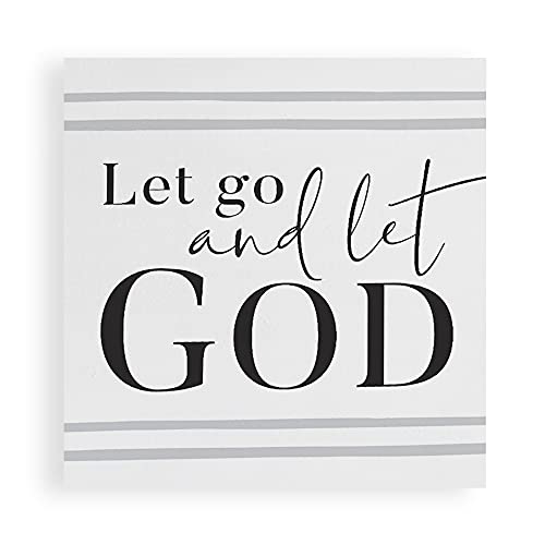Let Go And Let White and Grey Stripe 3 x 3 Pine Wood Tabletop Plank Sign