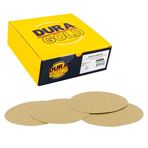 Dura-Gold – Premium – 80 Grit 6″ Gold Hook & Loop No Hole Sanding Discs for DA Sanders – Box of 50 Sandpaper Finishing Discs for Automotive and Woodworking