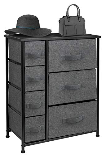Sorbus Dresser with Drawers – Furniture Storage Tower Unit for Bedroom, Hallway, Closet, Office Organization – Steel Frame, Wood Top, Easy Pull Fabric Bins (Black/Charcoal)