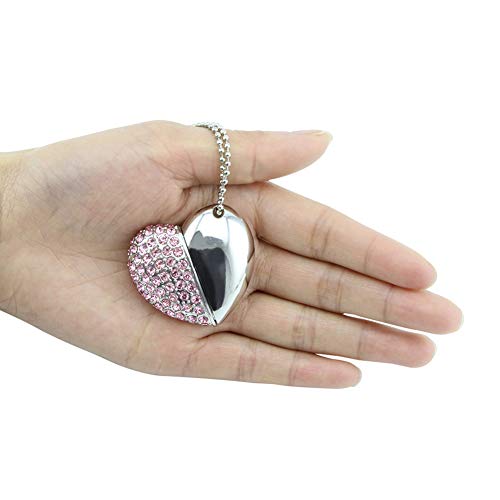 Bling Shiny Diamond Crystal Heart Shape 32GB USB 2.0 Flash Drive Jewelry Pendant Necklace Thumb Drive Memory Stick Pendrive Pink | The Storepaperoomates Retail Market - Fast Affordable Shopping