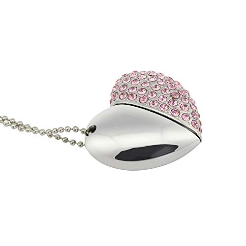 Bling Shiny Diamond Crystal Heart Shape 32GB USB 2.0 Flash Drive Jewelry Pendant Necklace Thumb Drive Memory Stick Pendrive Pink | The Storepaperoomates Retail Market - Fast Affordable Shopping