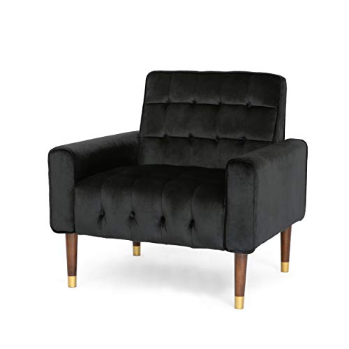 Christopher Knight Home Betsy Velvet Armchair, Modern Glam, Button-Tufted, Waffle Stitching, Black