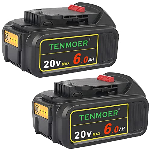 TENMOER 2 Pack 6.0Ah Compatible with Dewalt 20V 6.0Ah Battery Replacement for Dewalt 20V Batteries DCB206-2