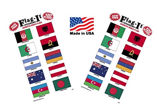 Made in The USA! 2 Packs of Assorted World Flag Stickers, 240 Sticker Decals