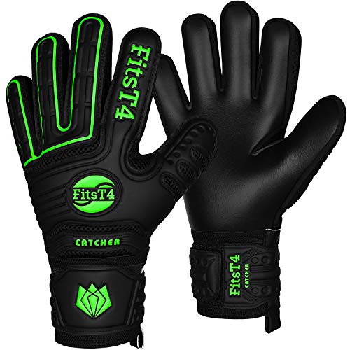 FitsT4 Youth Adult Goalie Goalkeeper Soccer Gloves 3.5+3MM Super Grip Latex Finger Support Performance Glove Level 3.5 Prevent Injuries