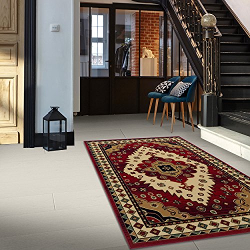 SUPERIOR Folk Diamond Rustic Eclectic Bohemian Power-Loomed Indoor Area Rug, 6′ x 9′, Red