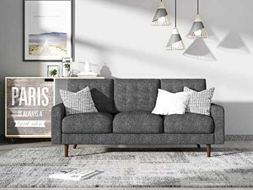 Container Furniture Direct Matte Velvet Mid Century Modern Tufted Living Room Sofa, 71.7″, Grey