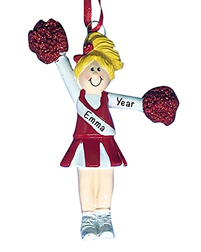 Red Cheerleader Ornaments 2022 Blonde – Polyresin Sports Fan Ornaments – Cheer Ornament – Personalized Cheerleader Gifts – Dance Ornaments – Cute Cheerleader Party Decor – Unique Gifts for Cheer Teams