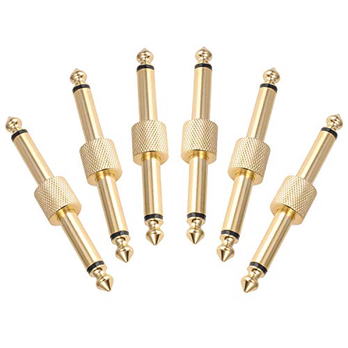 OTraki 6 Pack Guitar Pedal Couplers 1/4 inch TS Effect Pedal Connector 6.35mm Gold Plated Male to Male Pedalboard Jack Plug for Space Saving – Straight Type